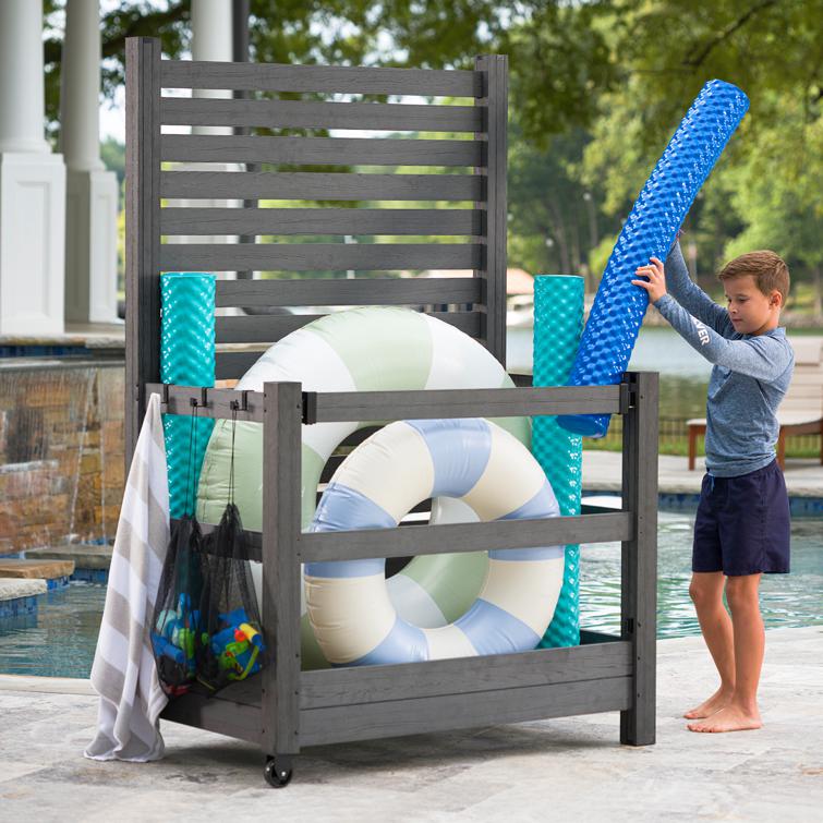 WoodTek Vinyl Poolside Organizer with Privacy Screen (Charcoal)